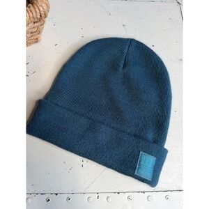 TOPO DESIGNS Teal Blue Beanie Knit Cuffed Logo Patch Men's OS Excellent